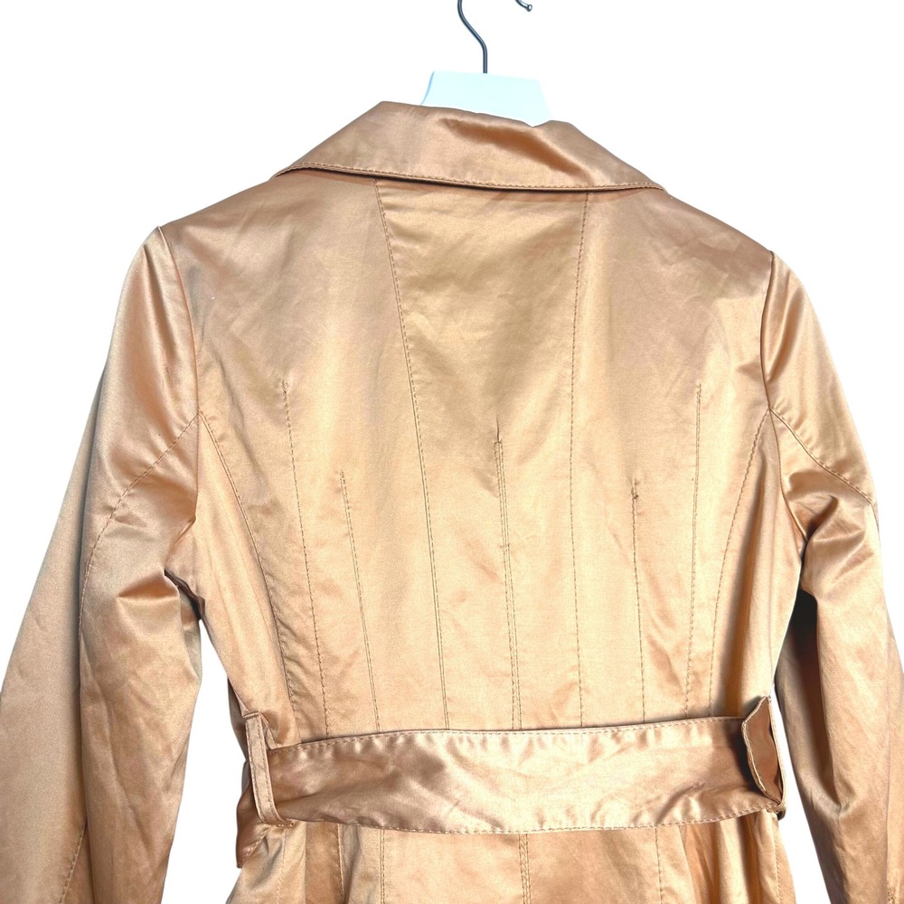 Vintage Y2K Bebe Womens Metallic Bronze Satin Trench Coat Belted Jacket S - Picture 10 of 13